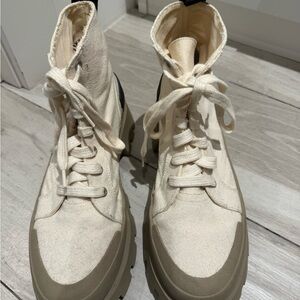 Cream High-Top Canvas Boots